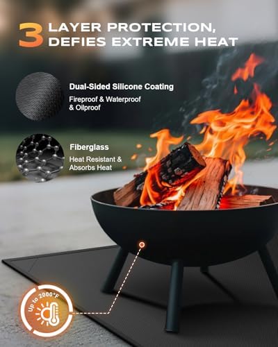 Non-Curl 48x40 inch Under Grill Mats for Outdoor Grill, Indoor Fire Pit Hearth Rugs for Fireplace, Double-Sided Fireproof, Oilproof & Waterproof BBQ Grill Mat, Easy to Clean,for Deck/Patio/Lawn - Image 2