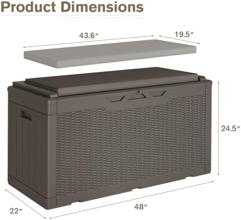 JUMMICO 100 Gallon with Cushion Deck Box, Waterproof Outdoor Storage Box - Image 5