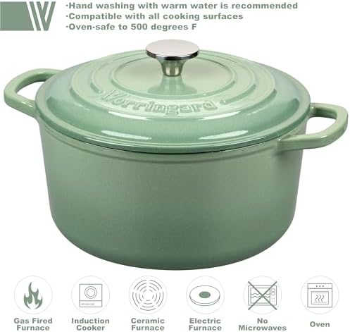 VORRINGARD Enameled Cast Iron Dutch Oven Pot with Lid, for Sourdough Bread Baking, Round Dutch Ovens, 4.5 Quart, Sage Green - Image 3