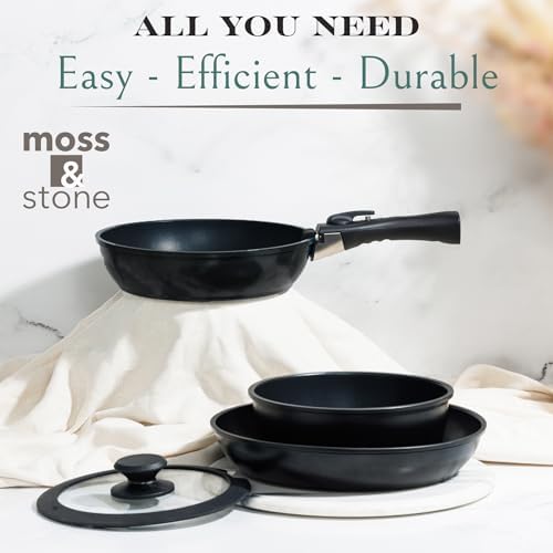 Moss & Stone 10-Piece Nonstick Pots and Pans Set, Removable Handle Cookware - Image 3