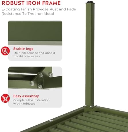 Costaelm Outdoor Dining Table for 4, Square Metal Patio Table, 4-Person Weather Resistant Steel Slat Table for Lawn Garden Backyard, Olive Green - Image 3