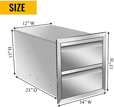 Outdoor Kitchen Drawers Stainless Steel 14W X 15H X 23D Inch, Flush Mount Double BBQ Island Drawers with Hidden Handle for Outdoor Kitchens, Patio or Grill Station - Image 2
