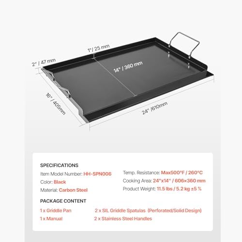 VEVOR Carbon Steel Griddle, Flat Top Plate, Griddle for BBQ Charcoal/Gas Gril with 2 Handles, Rectangular Flat Top Grill with Extra Drain Hole for Tailgating and Party - Image 7