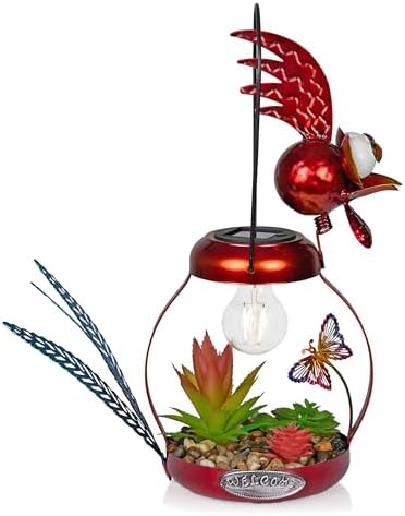 Alpine Corporation LYT286SLR-HH Solar-Powered Metal Rooster w/Garden Enclosed LED Light Decor, Solar Patio Decor, 16''H, Red - Image 4