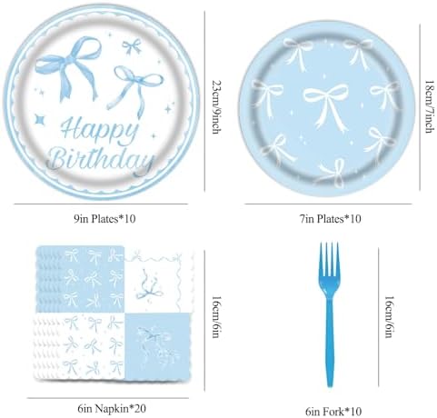 CHANGZHONG 50pcs Blue Bow Party Plate Dessert And Plate combination - Image 2