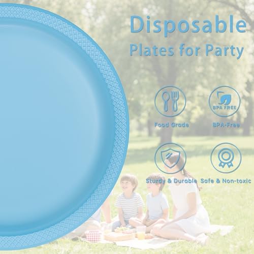 WELLIFE 9 Inch Light Blue Plastic Plates 50 Count - Image 5