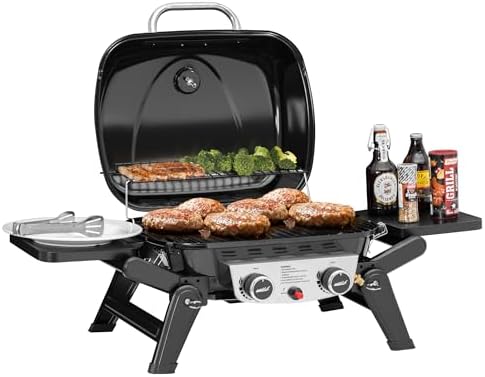 Royal Gourmet GT2005 2 Burner Portable Propane Gas Grill with 24 Inch Tabletop Cover Bundle - Foldable Tables & Legs, 270 sq. in. Cooking Area, Black - Image 2