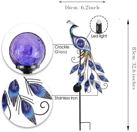TERESA'S COLLECTIONS Solar Peacock Metal Garden Stake Outdoor Light 33" - Image 6