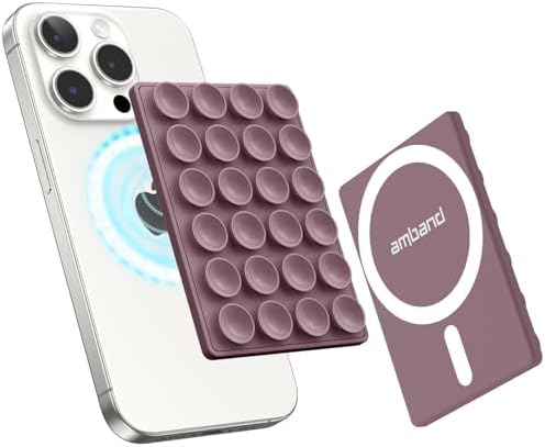 amBand Magnetic Suction Phone Mount for MagSafe Case, Silicone Cup Sticky Grip Holder for iPhone, Removable Hands-Free Selfie/Video for TikTok Influencers, Women Gift, Smoke Violet by amBand