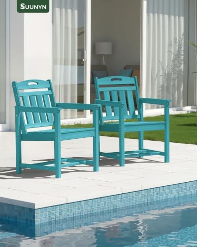 HDPE Outdoor Patio Dining Chairs with Wide Seat of 2, Oversized, LakeBlue - Image 2