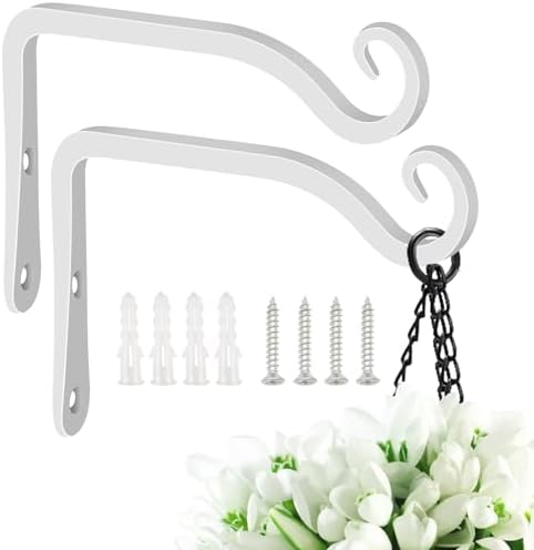 FEED GARDEN Heavy Duty Plant Hooks - 2 Pack 6 Inch Wall Mounted Hanging Brackets, 44lb Capacity Steel Plant Hangers for Bird Feeders, Baskets, Wind Chimes - White by FEEDGARDEN