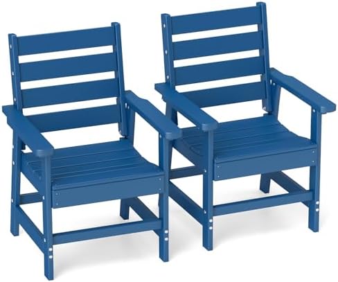 GREENVINES HDPE Outdoor Dining Chairs Set of 2, Curved Seat Chair, Blue by GreenVines