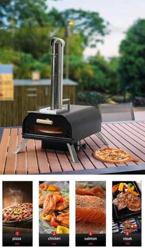 Outdoor Wood Pellet Pizza Oven, Pizza Maker with Rotating Pizza Stone, Built-in Thermometer, Foldable Legs, and Removable Chimney for Backyard, Camping, and BBQ (12" Manual Rotating Pellet Pizza Oven) - Image 5
