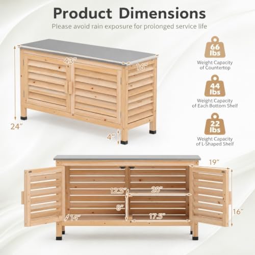 Goplus Patio Storage Cabinet, 2-Door Console Table (Natural) - Image 4