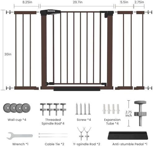 Mumeasy 29.7-48" Baby Gate for Stairs, Pressure Mounted Dog Gate for Doorways, Extra Wide Walk Thru Safety Pet Gate for Doors with Auto Close, Easy Install Child Gate for Hallway Indoor House, Brown - Image 2