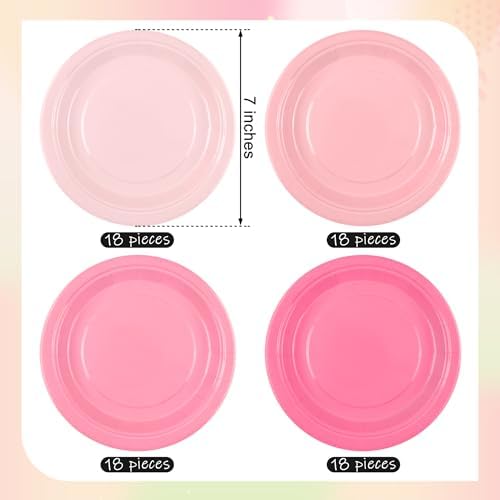 Breroa 72 Pcs Gradient Pink Paper Plates 7 Inch Bulk Pink Plates Disposable - Image 2