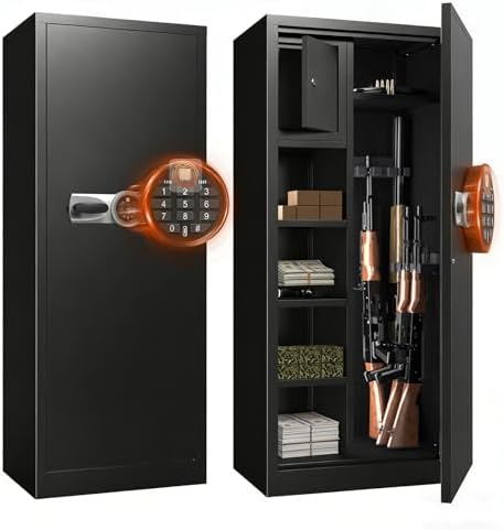 Biometric 10-15 Long Gun Safe, Quick Access Gun Safe for Rifles and Pistols with Handle, Gun Cabinet with LED Light and Internal Cabinet, Easy Assembly Gun Locker by ANXINWEI