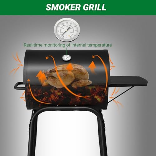 Outvita Barrel Charcoal Grill with Warming Rack, Outdoor BBQ, Black - Image 4
