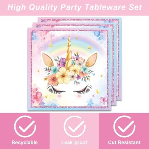 40Pcs Unicorns Birthday Decorations for 20 Guests Birthday Party Supplies Set Unicorns Plates and Napkins Magical for Girls Baby Shower Party Decorations - Image 4