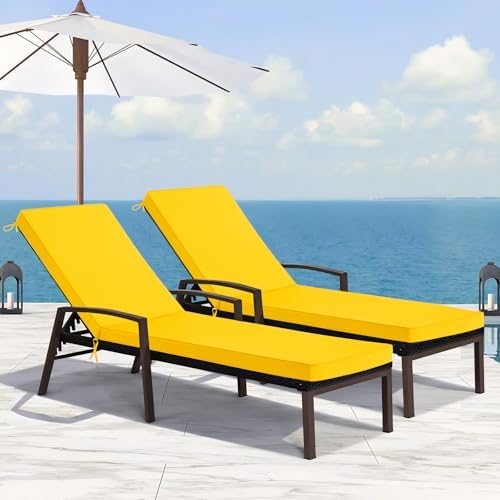 Basic Beyond Chaise Lounge Cushions Outdoor, 3-Layer Waterproof Outdoor Furniture Cushions with Removable Cover and 4 Ties, 72"x21"x3" Patio Lounge Chair Cushions for Outdoor Furniture, Yellow - Image 7