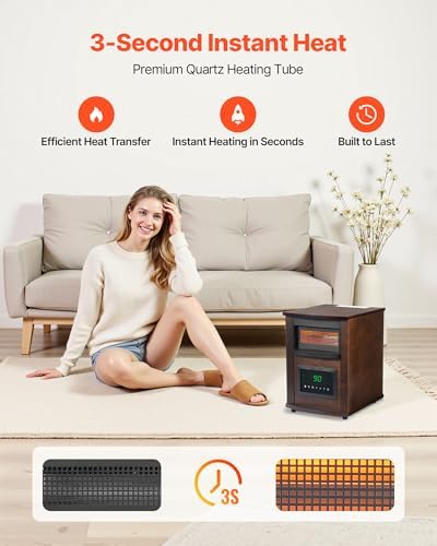 VEVOR Infrared Heater, 1500W Electric Space Heater with Remote Control, LED Screen & 24H Timer, Multiple Temperature Adjustable for Patio Bedroom,Living Room,Studio,Dining Room - Image 2