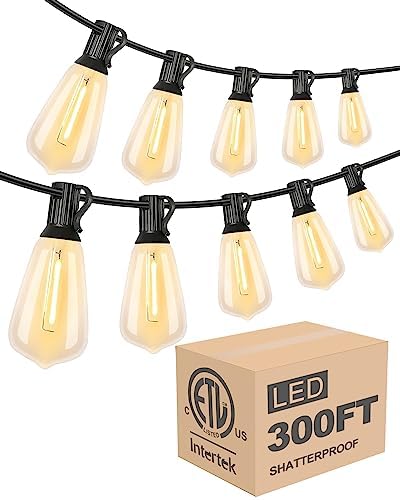 Lightdot 300FT Outdoor String Lights, LED Bistro String Lights with Shatterproof ST38 Vintage Bulbs, 2200K Dimmable, Waterproof Hanging Lights for Porch, Deck, Garden, Backyard, Balcony - ETL Listed by LightdotLighting