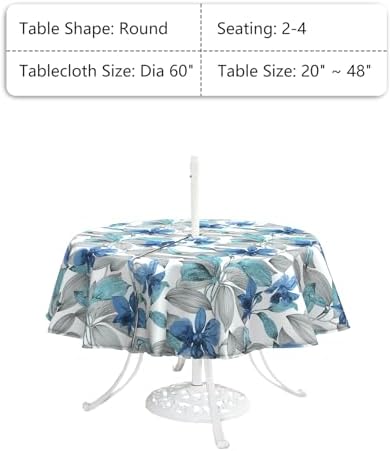 LVTXIII Outdoor Tablecloth with Umbrella Hole and Zipper, 60 Inch Water-Repellent Patio Table Cloth, Round Table Covers for Backyard Garden, Clemens Noir Blue - Image 3