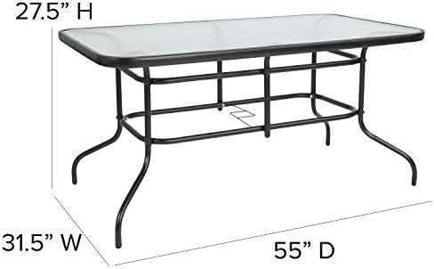 Flash Furniture 31.5x55 in Tempered Glass Table, with Umbrella Hole - Image 3
