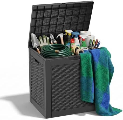 ROJIK 39 Gallon Resin Deck Box, Lockable Waterproof Weatherproof Outdoor Storage Container for Garden Tools, Cushions & Outdoor Accessories（Black by ROJIK