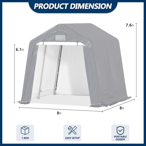 COVERONICS 8' x 8' Outdoor Portable Storage Shelter Shed, Grey - Image 2