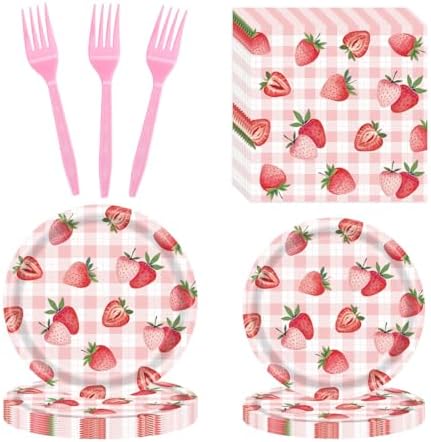 CHANGZHONG 80 Pieces Strawberry Paper Plates Napkins Tableware by Exquisitehighqualitypartydecorationstomeetyoureveryneed%EF%BC%81