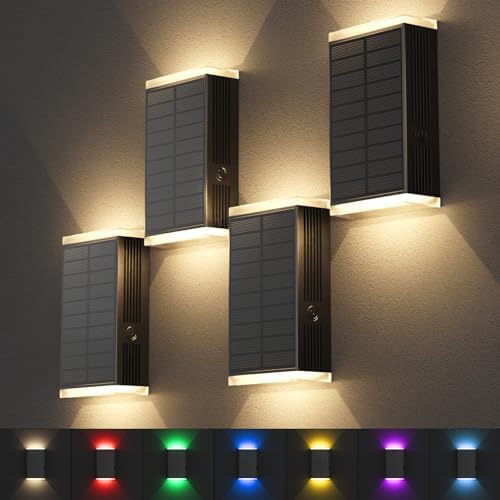 Solar Lights Outdoor,8 Lighting Modes Dusk to Dawn Lighting Wall Sconce IP67 Waterproof Up and Down Solar Wall Light Front Door Light for House, Garage, Porch,Doorway,Fence,Festival Decor (4 PACK) by UGDLUCK
