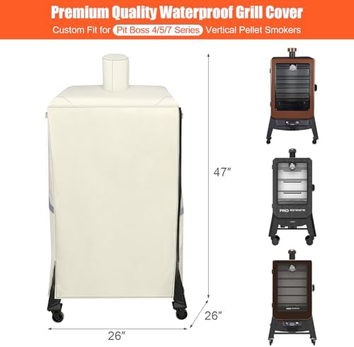 QuliMetal Vertical Smoker Cover for Pit Boss 4/5/7 Series Vertical Smokers, PBV4PS1, PBV5PW1, PBV4PS2, PBV5P1, 600D Waterproof Fade Resistant Grill Cover with Zipper Design for Pitboss 73550, Beige - Image 2