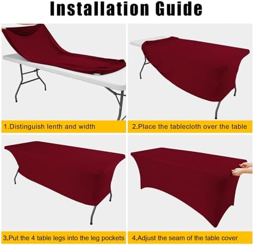 Smiry 2 Pack Spandex Table Cloth 4FT, Elastic Fitted Wine Red Tablecloth - Image 5