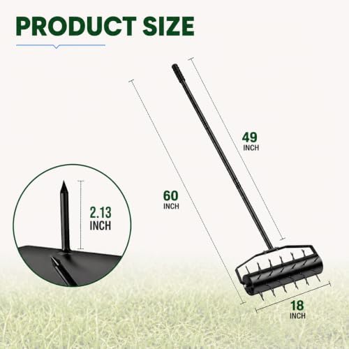 Manual Roller Lawn Aerator with Pre-Attached Spikes, Easy-to-Assemble - Image 2