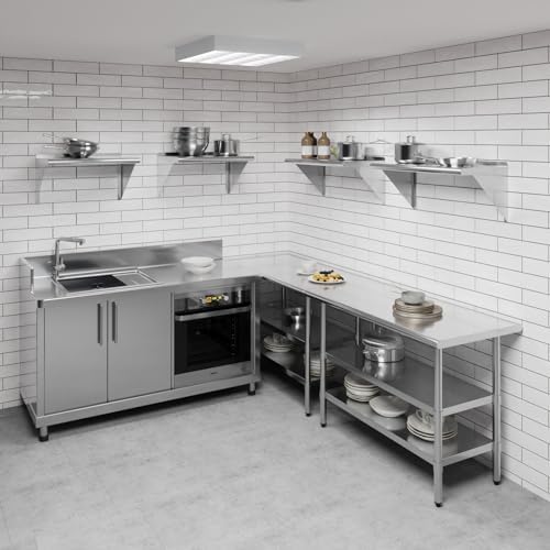 AmGood 14 in. x 30 in. Stainless Steel Wall Shelf with Backsplash - Holds 255 lbs - NSF 18-Gauge, Bullnose Edge | Commercial Microwave Shelf - Image 2