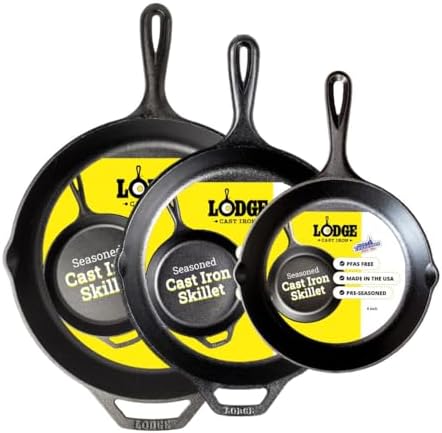 Lodge Pre-Seasoned Cast Iron Skillet Set, 8, 10.25 and 12 Inches by Lodge
