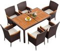 Flamaker Patio Dining Set for 6 Outdoor Acacia Wood Table and Chairs, Brown by Flamaker