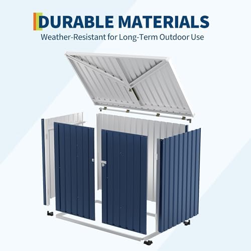 Outdoor Trash Can Storage Box with Lock Latch & Sloped Roof, Outdoor Storage Shed with Galvanized Steel Trash Bin Enclosure for Backyard, Patio & Garden Tool Organization (69.29” x 39.37” x 54.72”) - Image 5