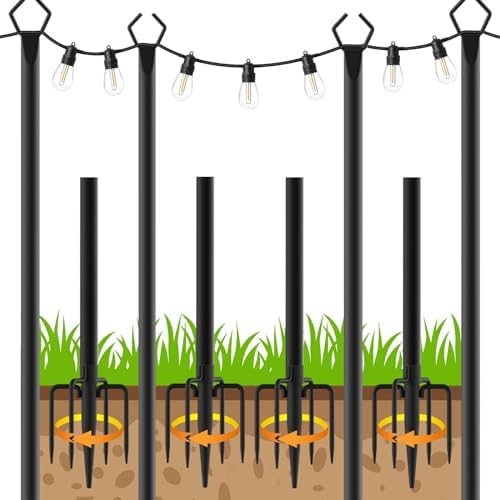 LETIANPAI 4 Pack String Light Poles,10 Ft Light Poles for Outside String Lights,Outdoor Lights Pole with Fork,Metal Poles Stand for Patio Deck Backyard by LETIANPAI
