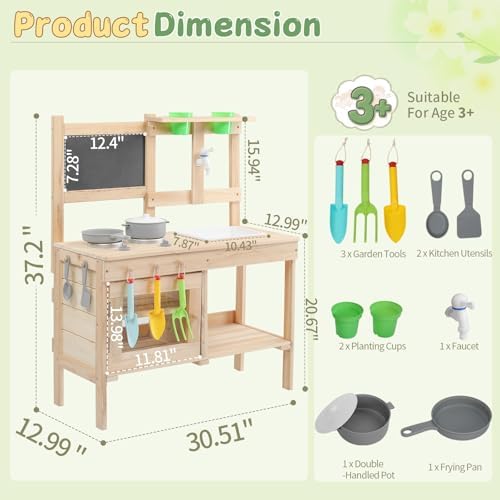 Ktaxon Outdoor Mud Kitchen for Kids, Wooden Play Kitchen Set with Sink - Image 2