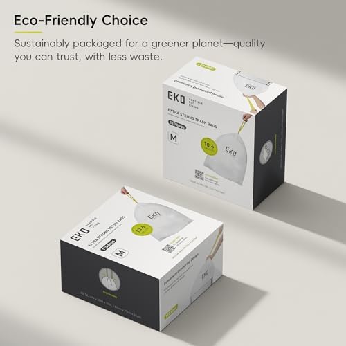 EKO 10.6 Gallon / 35–40 Liter Drawstring Trash Bags, 110 Count Heavy-Duty Tall Kitchen Garbage Can Liners, Extra-Strong Leak-Resistant, Unscented, White, Code M - Image 5