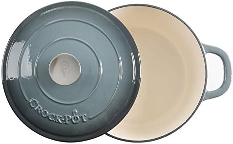 Crock-Pot Artisan 7-Quart Round Enameled Cast Iron Dutch Oven – Slate Gray, Heavy-Duty Cookware for Slow Cooking, Baking, Roasting with Lid - Image 4