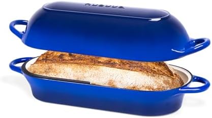 Enamelled Cast Iron Bread Loaf Pot – Dutch Oven For Sourdough Bread Baking – Oven Safe Non Stick Bread Pot – Rectangular, Dark Blue, 34cm x 16cm – by Nuovva by Nuovva
