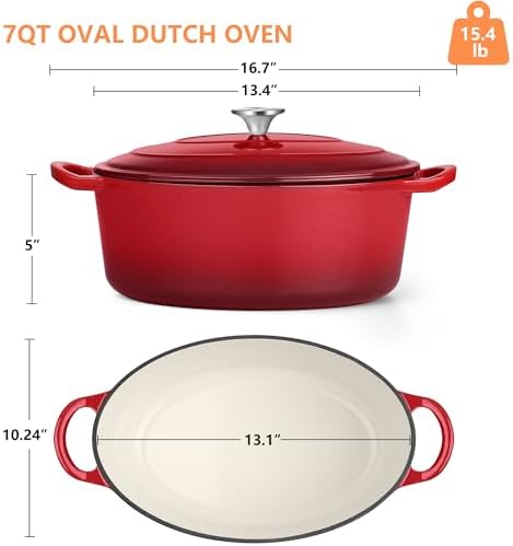 TeamFar 7QT Oval Dutch Oven, Enameled Cast Iron Dutch Oven Pot with Lid - Image 2