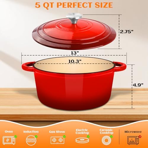 Enameled Cast Iron Dutch Oven Pot with Lid, 5QT Dutch Oven for Bread Baking - Image 3
