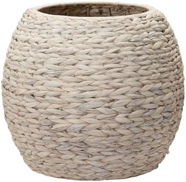 Household Essentials Handwoven Water Hyacinth Barrel Wicker Storage Basket Side Table, Cream Finish - Image 7
