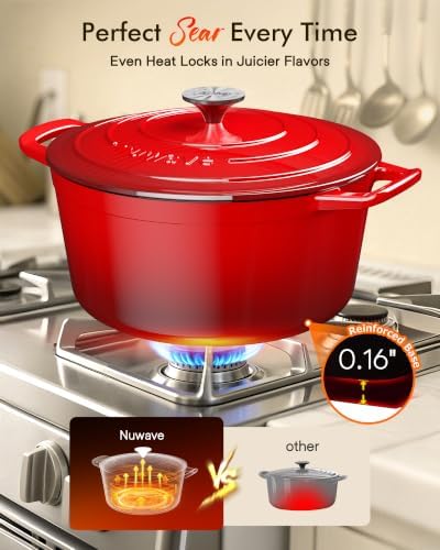 Nuwave 6 Qt PFAS-Free Enameled Cast Iron Dutch Oven Pot with Lid, Crimson - Image 5