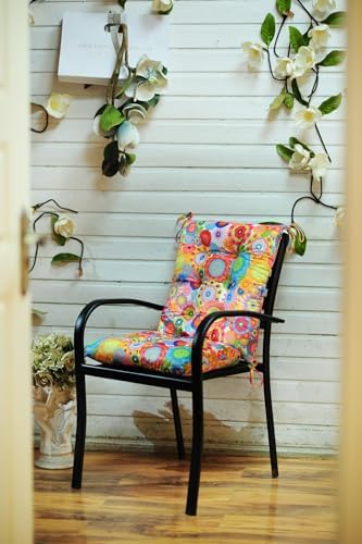 Outdoor Patio Cushion, Rocking Chair Cushion, Tufted Pads, Set of Upper and Lower with Ties Pack of 2 (2 Sets) - Back 20"×17", Seat 17"×17" (Multicolored Flowers) - Image 5