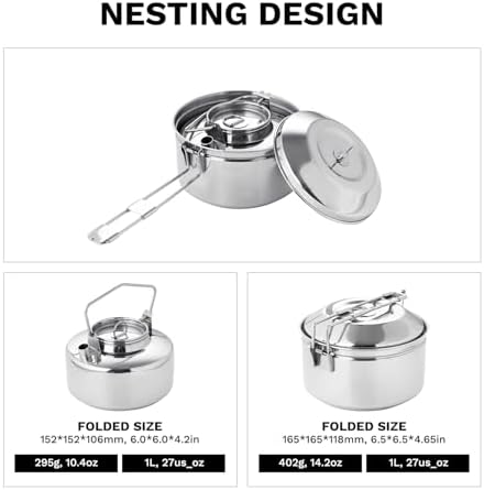 Fire-Maple Antarcti Camping Cookware Set Stainless Steel Kettle Pot Set, 1L - Image 2